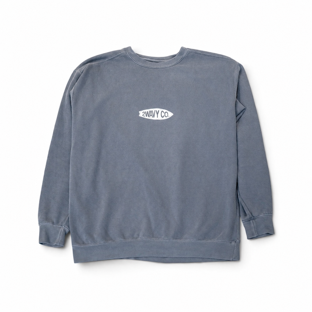 Blue sweatshirt with a logo on a white background