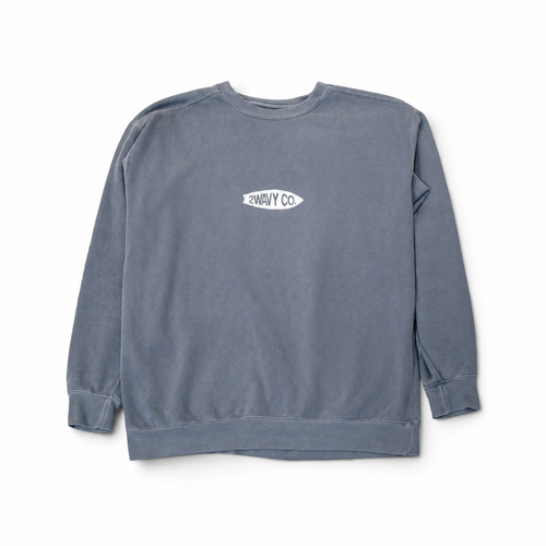 Blue sweatshirt with a logo on a white background
